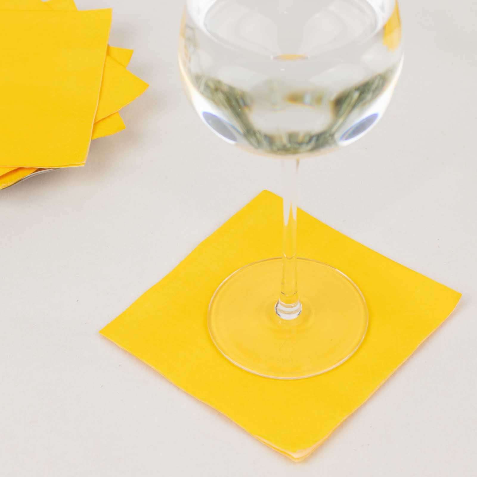 50-Pack Paper Beverage Napkins Yellow - 2 Ply Disposable Soft 18GSM Cocktail Napkins 5"x5"