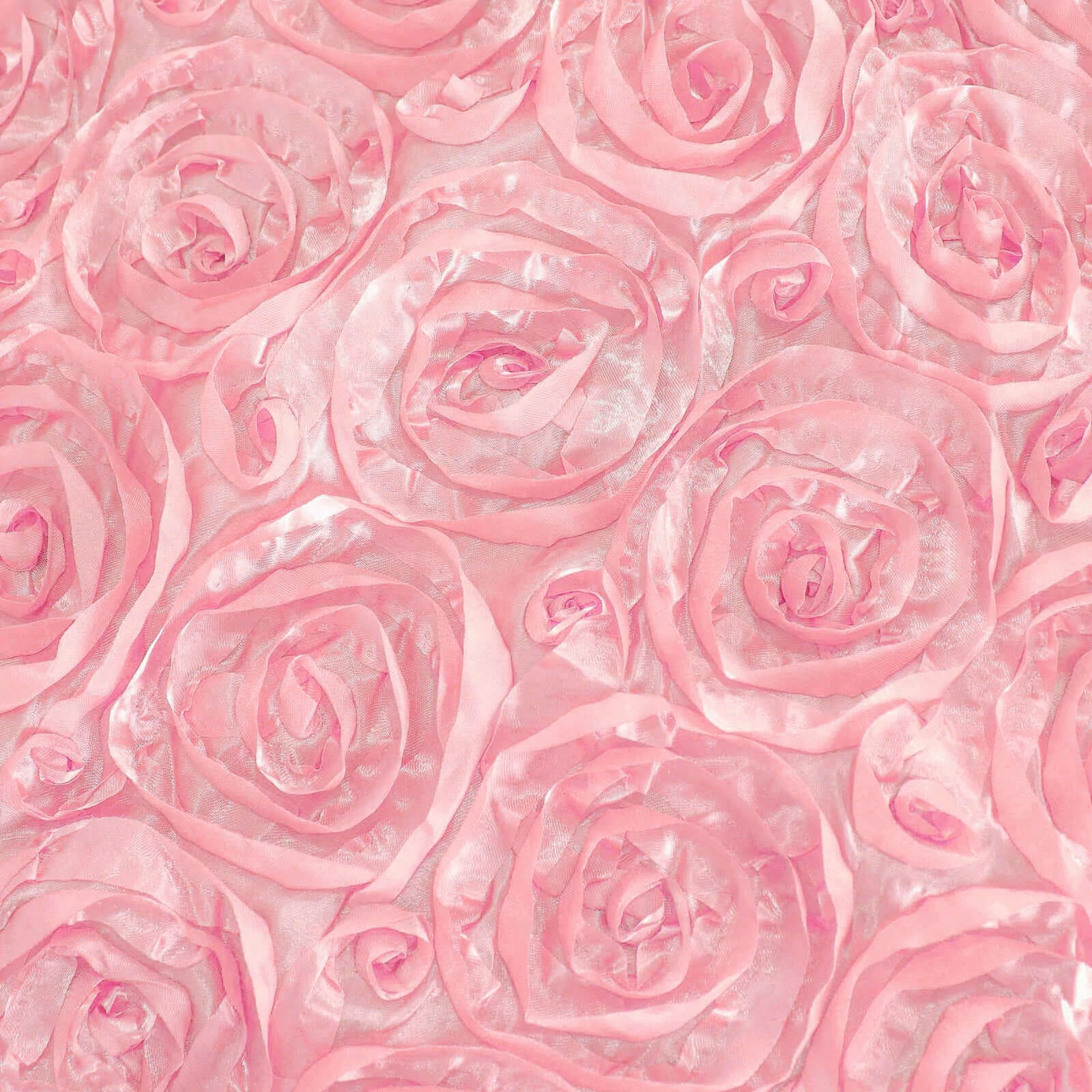 Satin 120" Round Tablecloth Pink - Grandiose 3D Rosette with Seamless Finish Table Cover