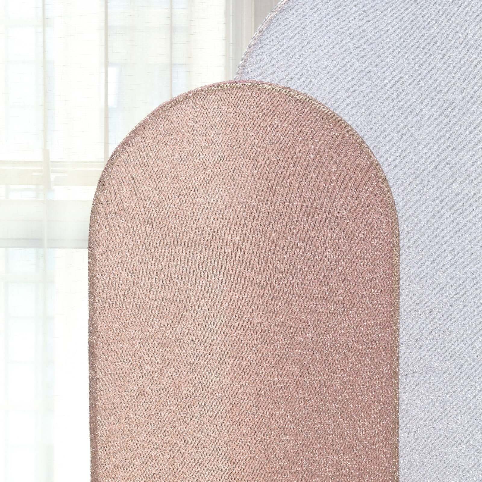 5ft Rose Gold Shimmer Tinsel Spandex Chiara Backdrop Stand Cover For Fitted Round Top Wedding Arch