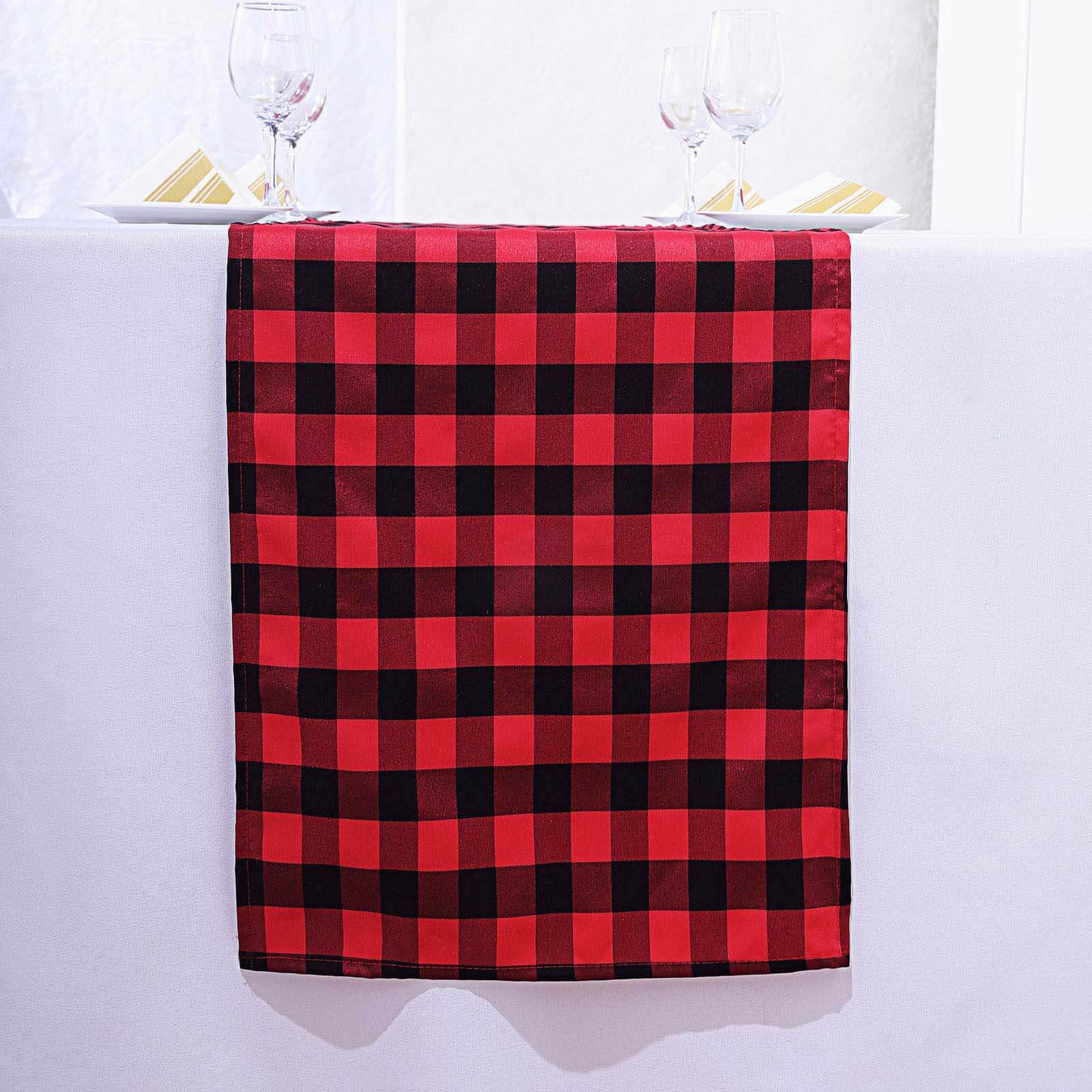 Polyester 14"x108" Table Runner Black/Red Gingham Buffalo Plaid - Checkered Outdoor Table Runner