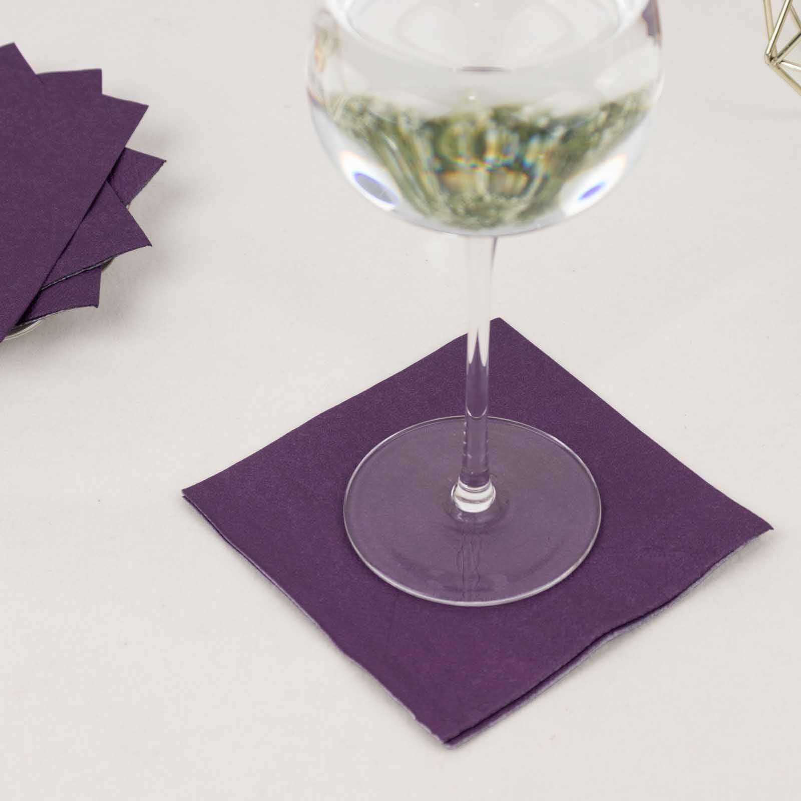 50-Pack Paper Beverage Napkins Purple - 2 Ply Disposable Soft 18GSM Cocktail Napkins 5"x5"
