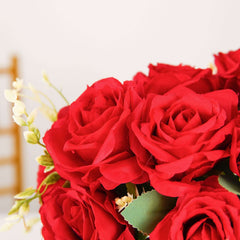 2 Bushes 18" Real Touch Red Artificial Rose Flower Bouquet, Silk Long Stem Flower Arrangements