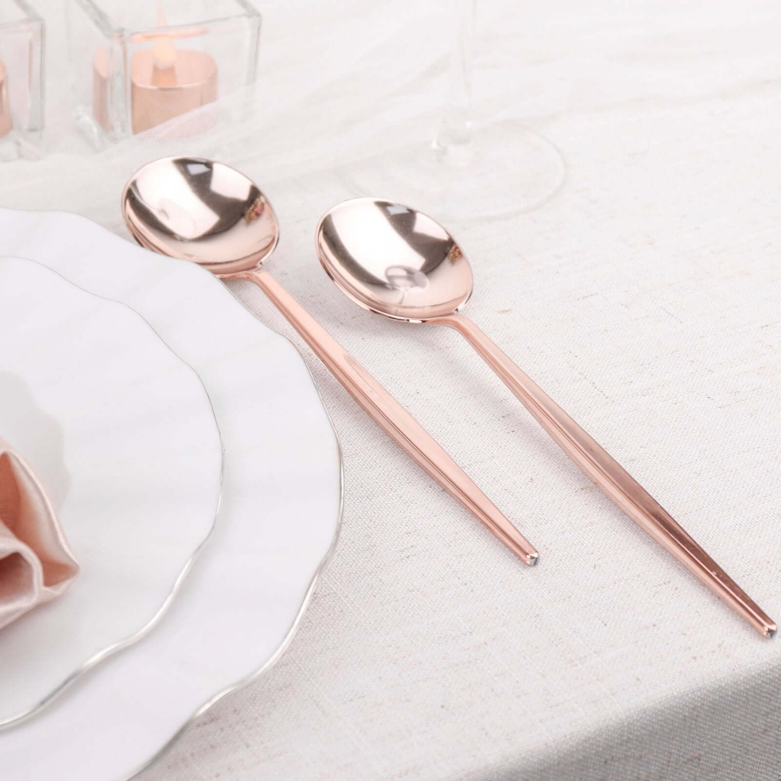 24-Pack Plastic Spoons Glossy Rose Gold - Premium Heavy Duty Disposable Silverware 8"