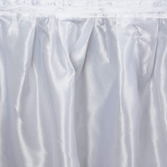 Satin 14ft Table Skirt White - Exquisite Pleated Wedding Table Decor