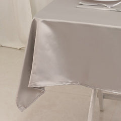 Lamour Satin 54"x54" Table Overlay Square Tablecloth Silver - Durable & Silk-Like Table Cover