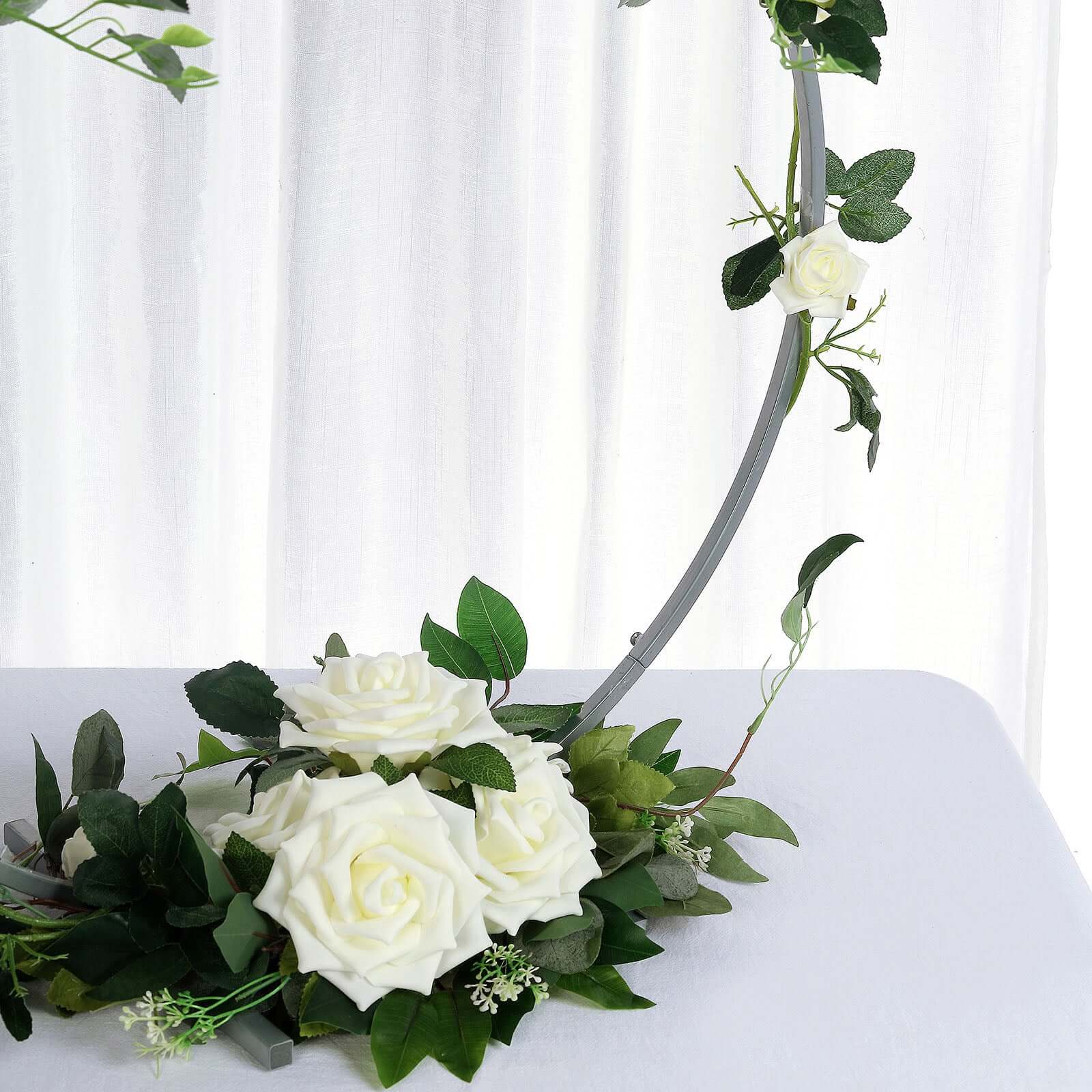 24" Silver Round Arch Wedding Centerpiece, Metal Hoop Wreath Tabletop Decor