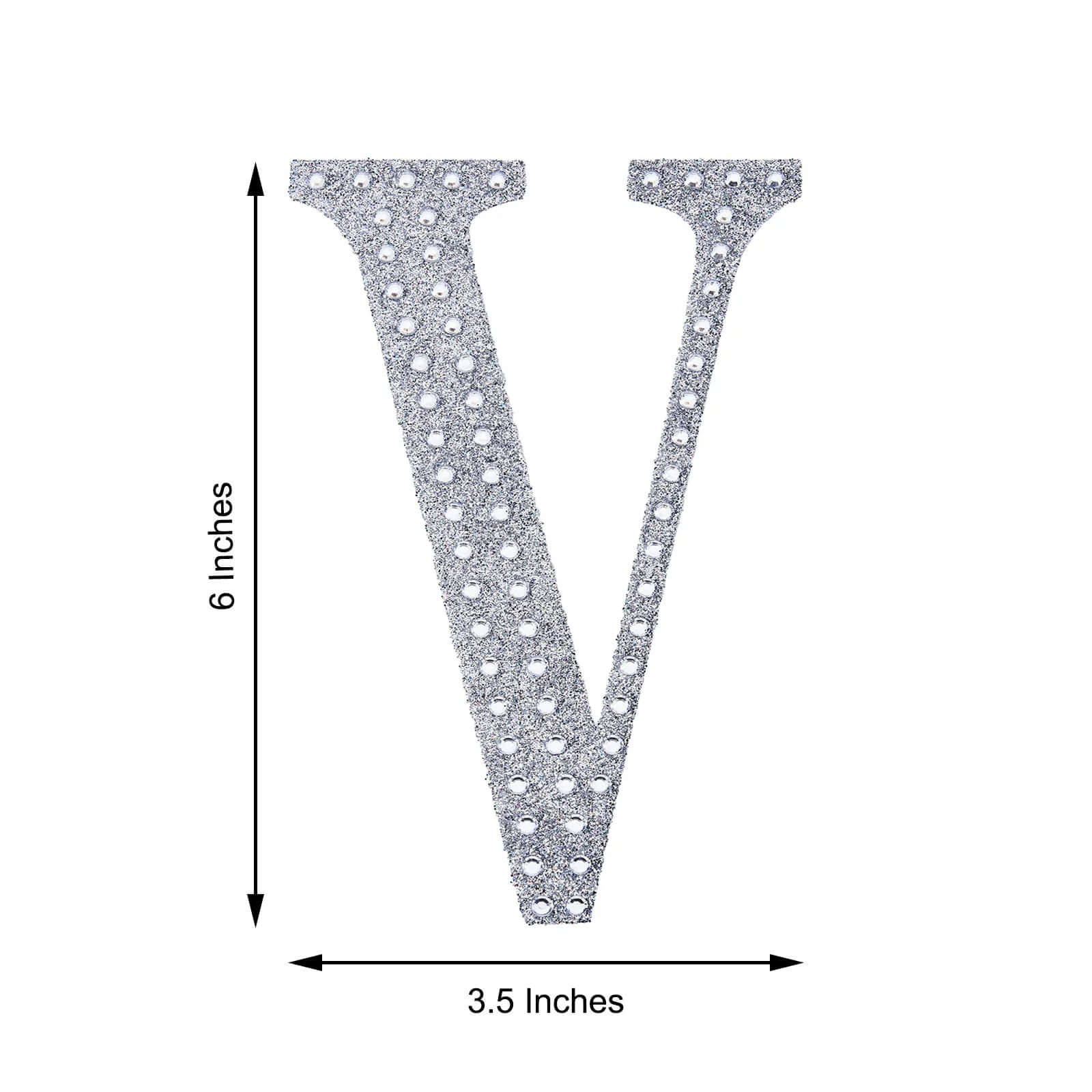 Decorative Rhinestone Alphabet "V" Letter Stickers, Glitter Adhesive Craft Letters Silver DIY Sparkle Embellishments 6"