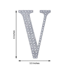 Decorative Rhinestone Alphabet "V" Letter Stickers, Glitter Adhesive Craft Letters Silver DIY Sparkle Embellishments 6"
