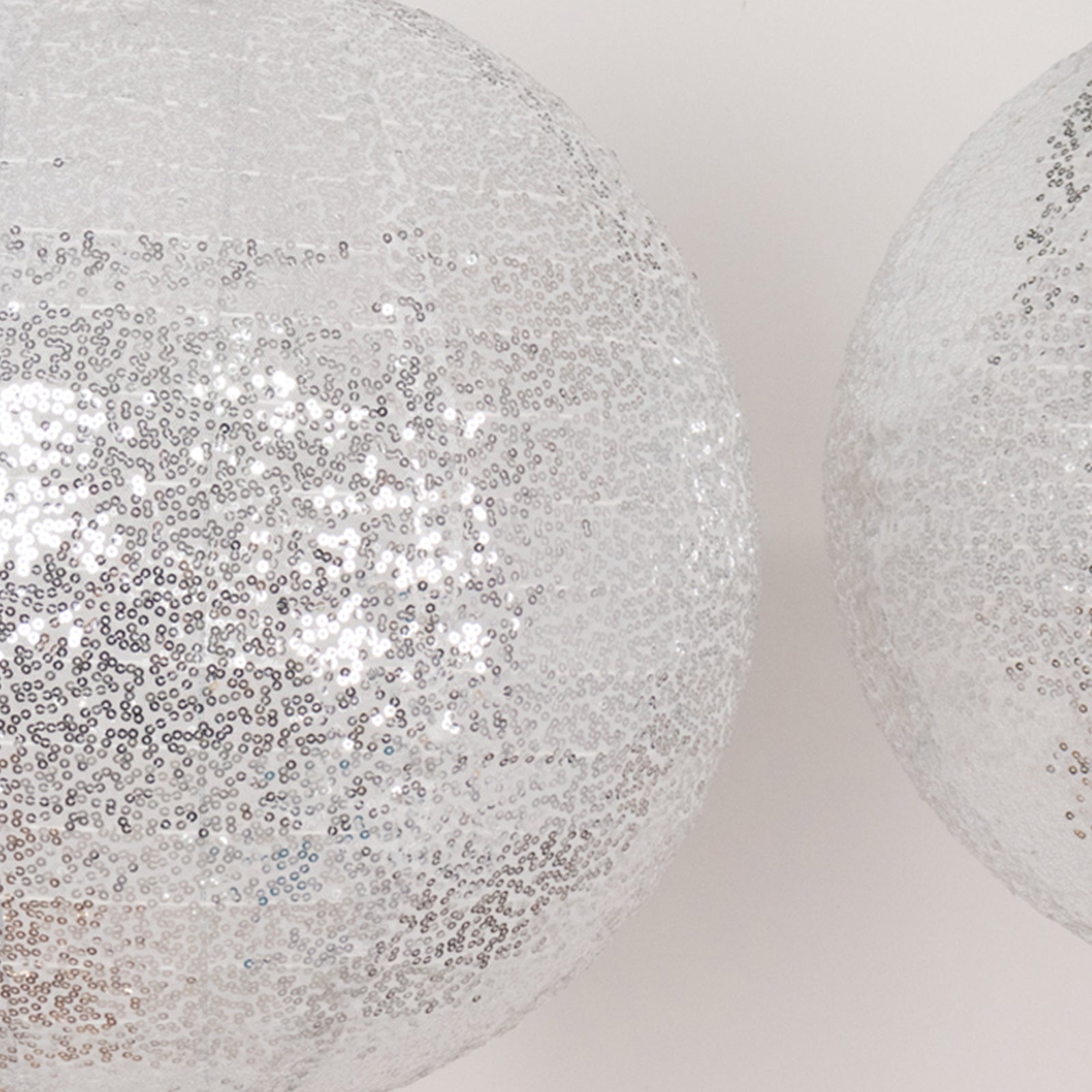 Set of 3 Glitter Silver Sequin Fabric Hanging Lanterns, Large Decorative Round Foldable Chinese Lantern Lampshades - 14",16",20"