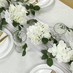 2-Pack Ivory Artificial Hydrangea Garland 5.5ft – Artificial Silk Floral Vine with Green Leaves