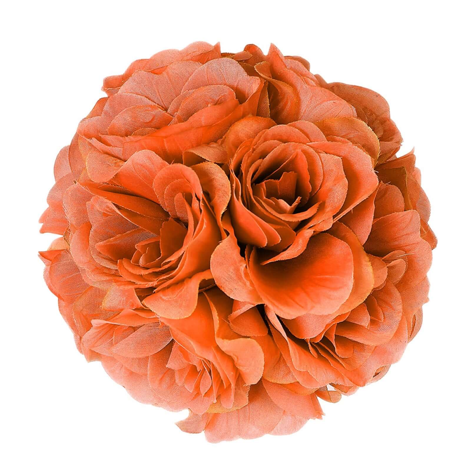 2 Pack 7" Terracotta (Rust) Artificial Silk Rose Kissing Ball, Faux Flower Ball