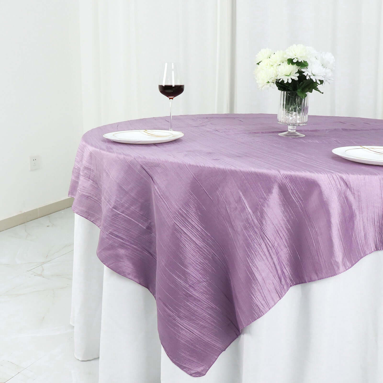 Taffeta 72"x72" Table Overlay Square Tablecloth Violet Amethyst - Accordion Crinkle Table Cover