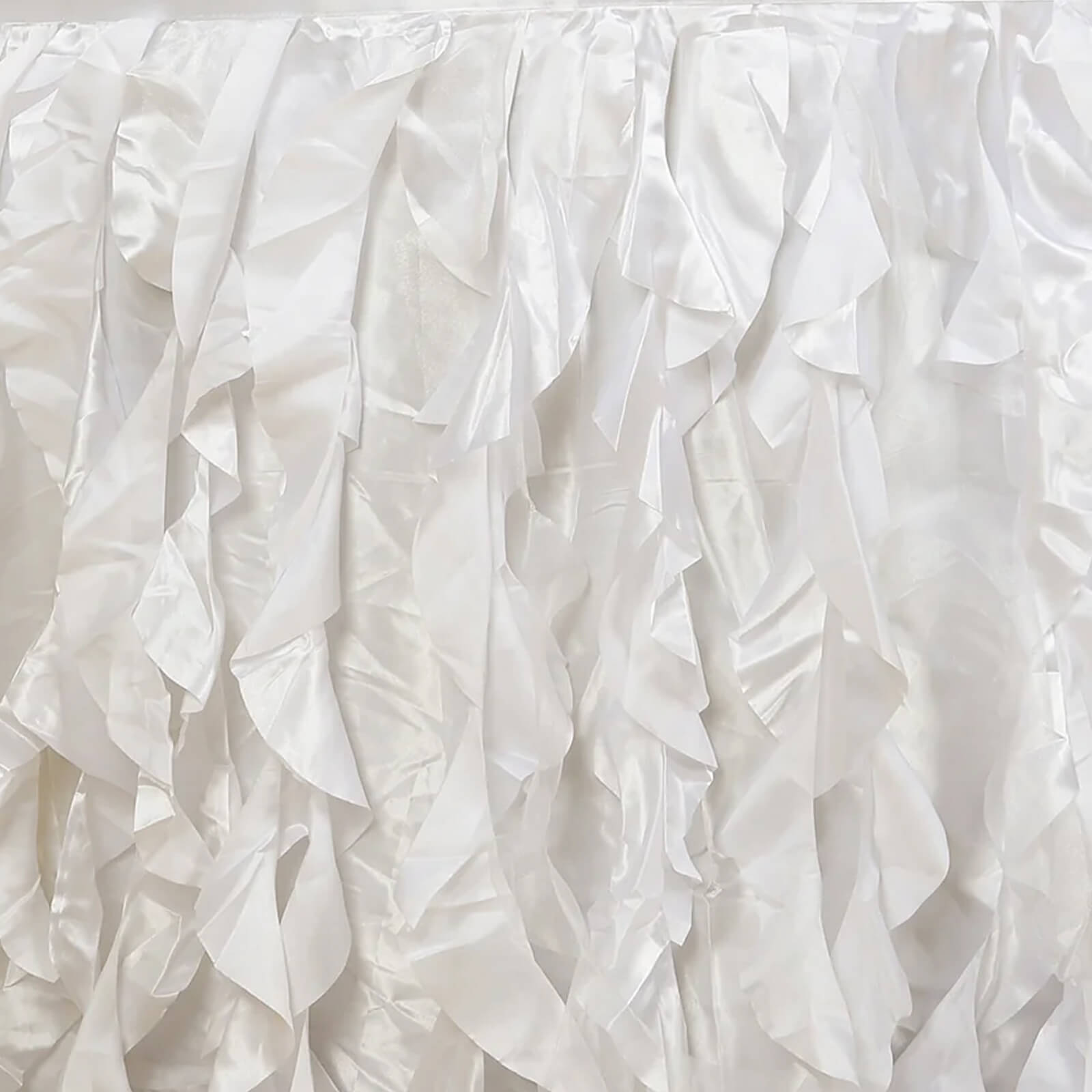 Taffeta 14ft Table Skirt White Cascading Curly Willow Style for Weddings & Banquets