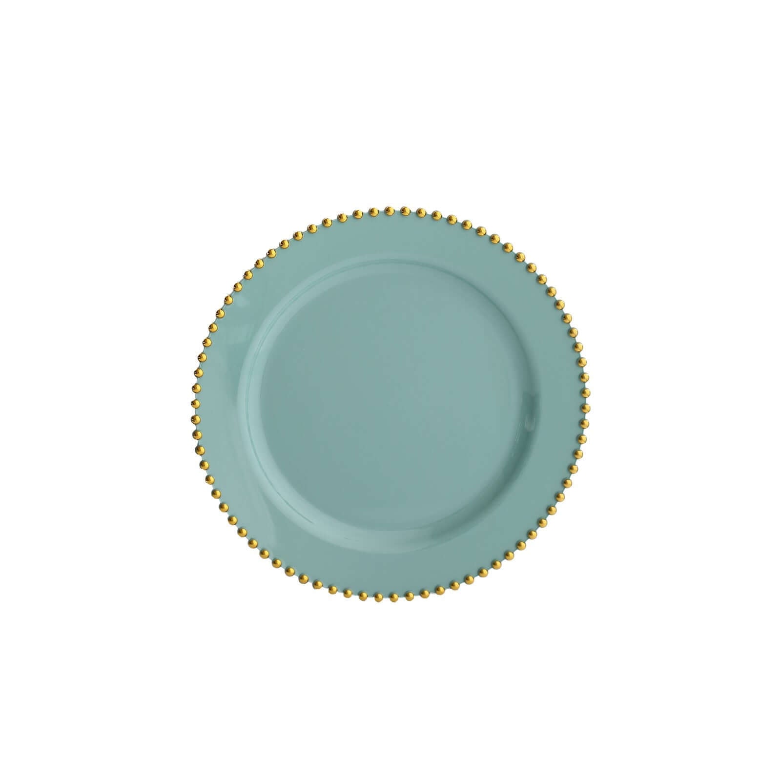 10-Pack Plastic 10" Round Dinner Plates in Dusty Sage Green with Gold Beaded Rim - Disposable Party Plates for Banquets & Festive Occasions
