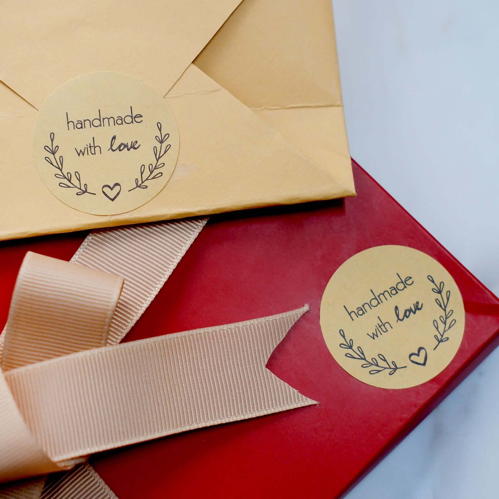 500Pcs 1.5” Handmade with Love Olive Branch Stickers Roll, Cookie and Bakery Box Labels - Round