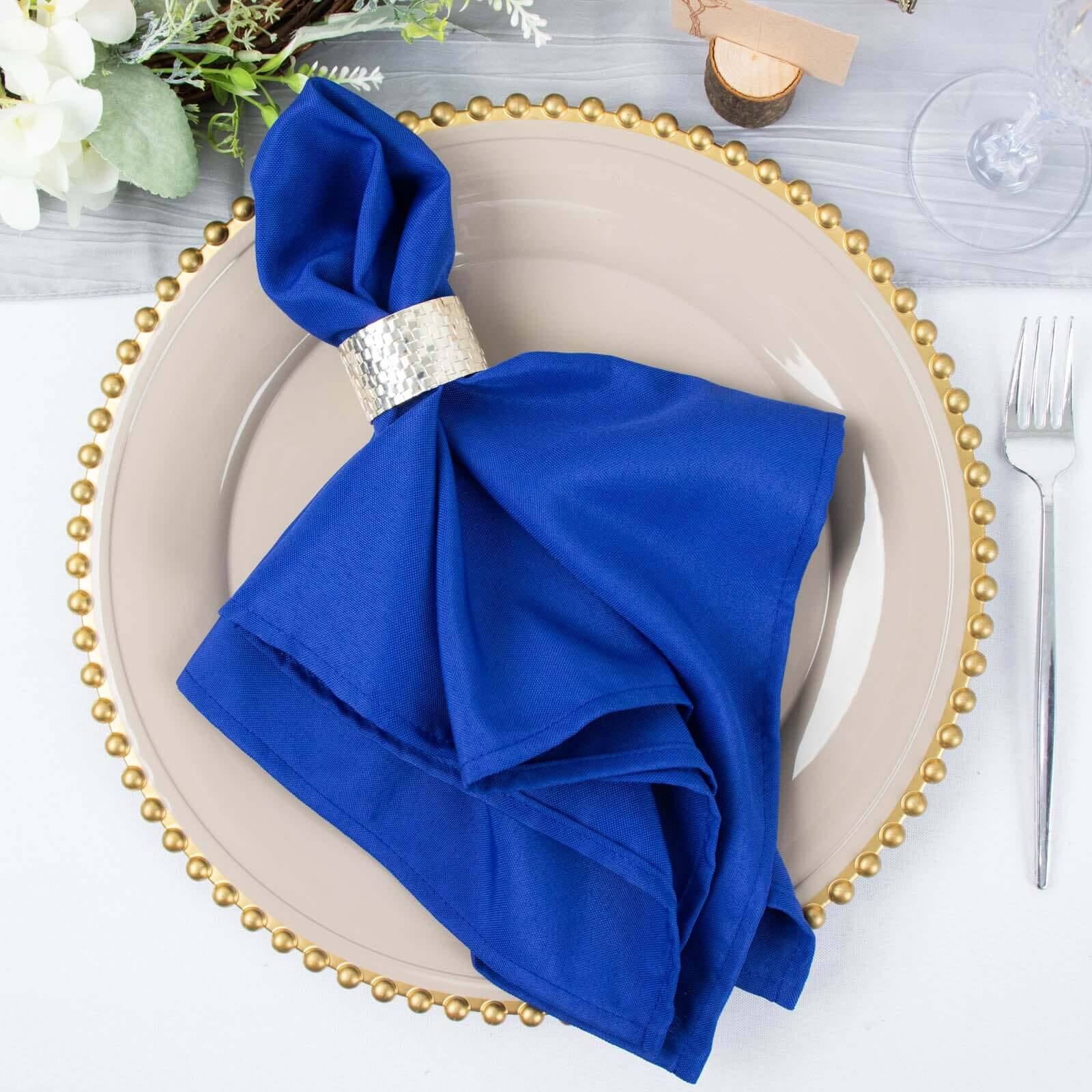 5 Pack Premium Polyester 20"x20" Napkins Royal Blue - Wrinkle-Resistant & Durable Dinner Napkins