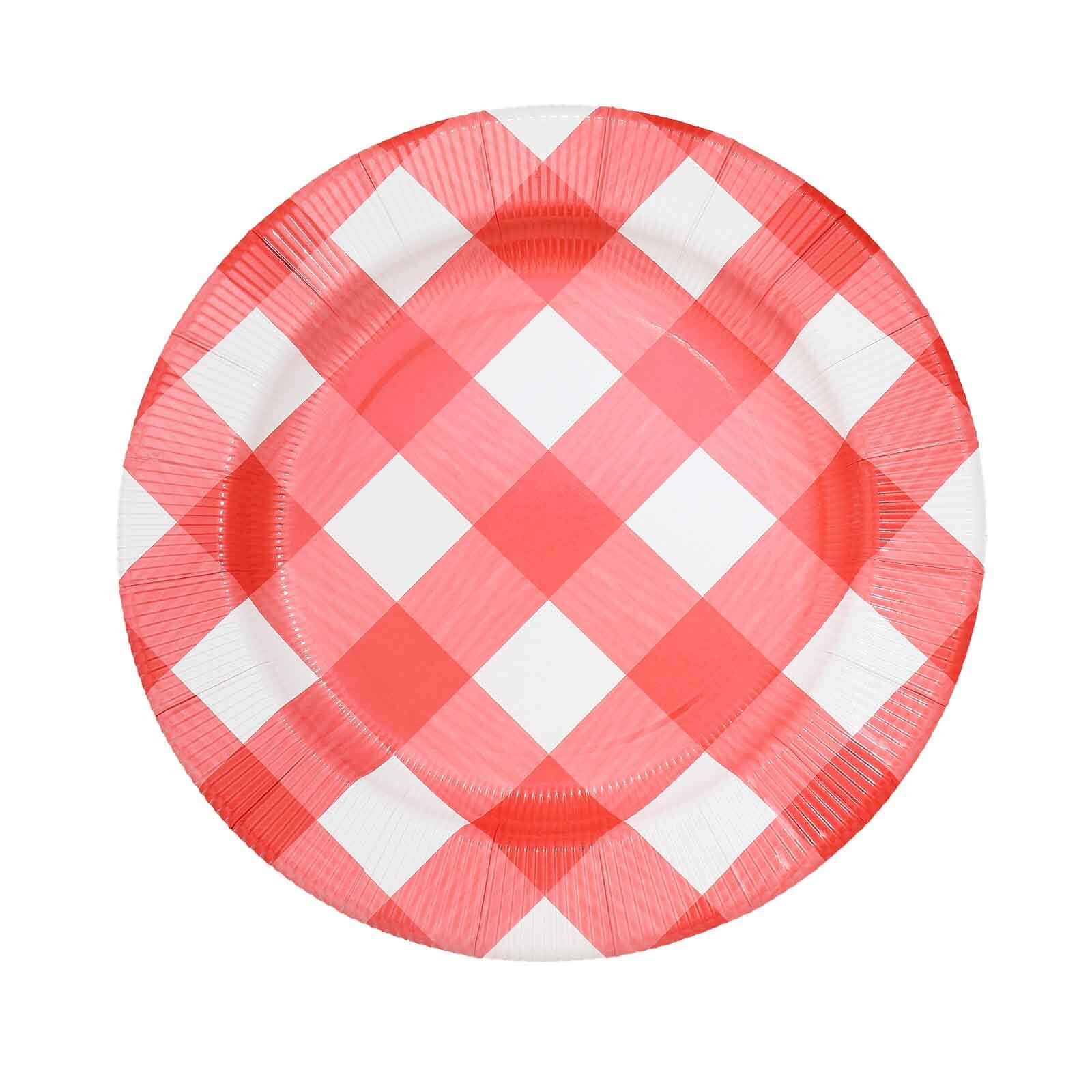 10-Pack Disposable Paper Charger Plates – Red/White Buffalo Plaid 13" Round Table Chargers, 350 GSM Cardstock