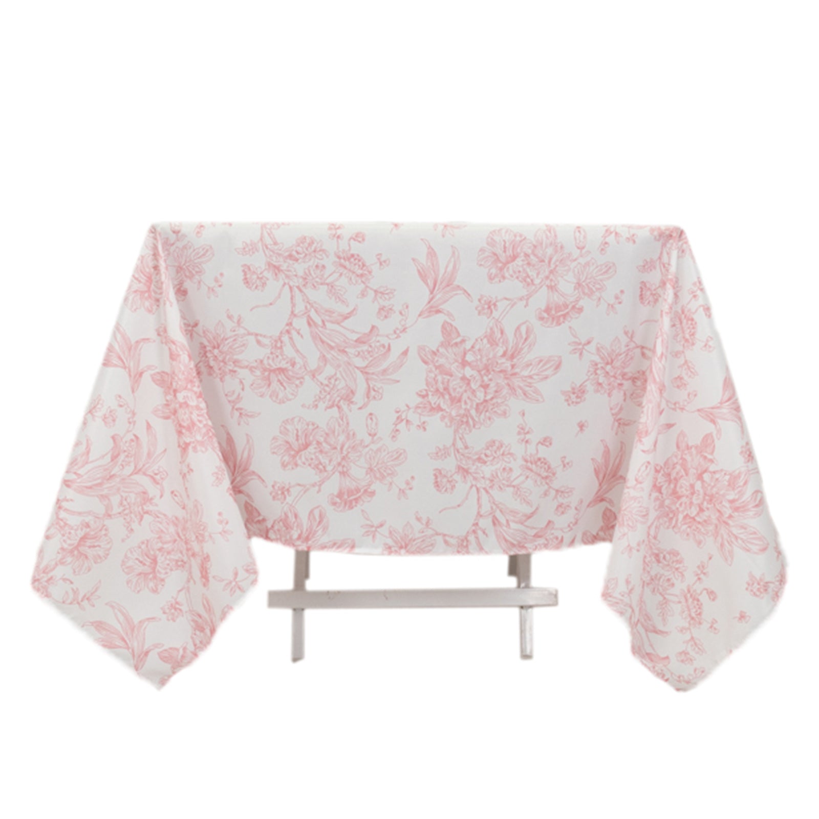 Polyester 70"x70" Square Tablecloth White - Pink French Toile Pattern for Elegant Occasions