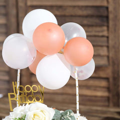 11 Pcs Balloon Cake Topper Clear, Rose Gold and White - Whimsical Clustered Mini Garland Cake Inserts DIY Party Decorations