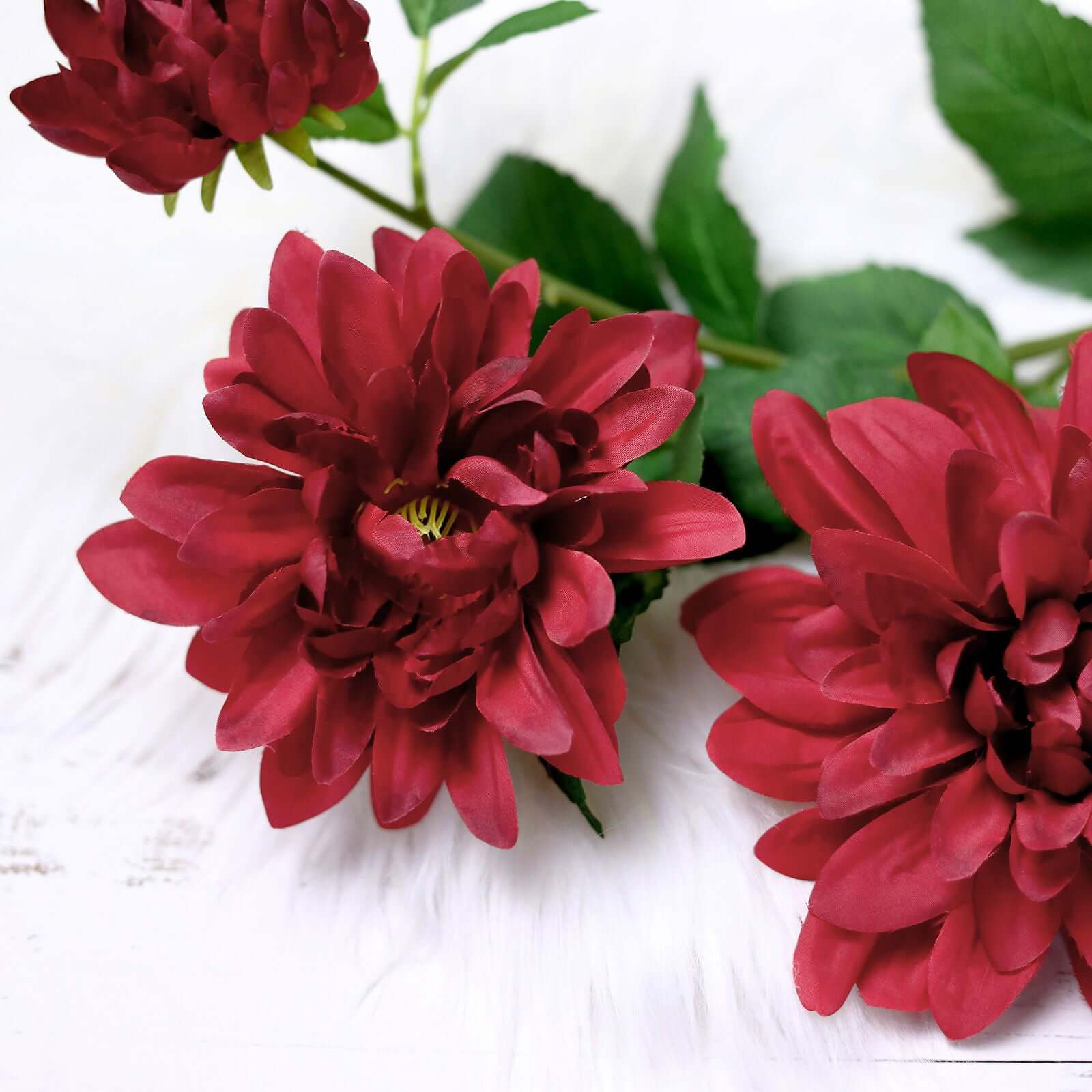 30" Tall Burgundy Artificial Dahlia Silk Flower Stems, Faux Floral Spray