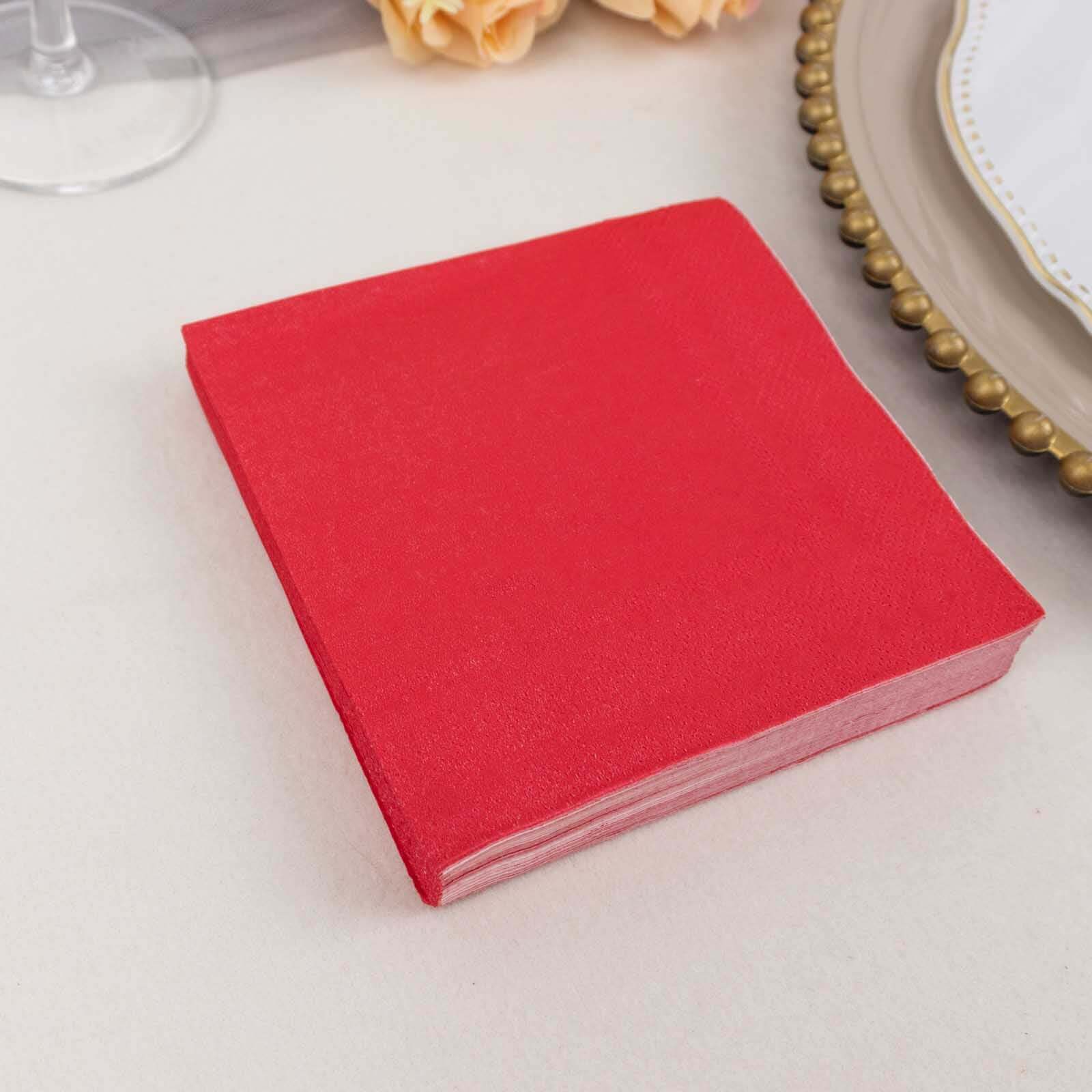 50-Pack Paper Beverage Napkins Red - 2 Ply Disposable Soft 18GSM Cocktail Napkins 5"x5"