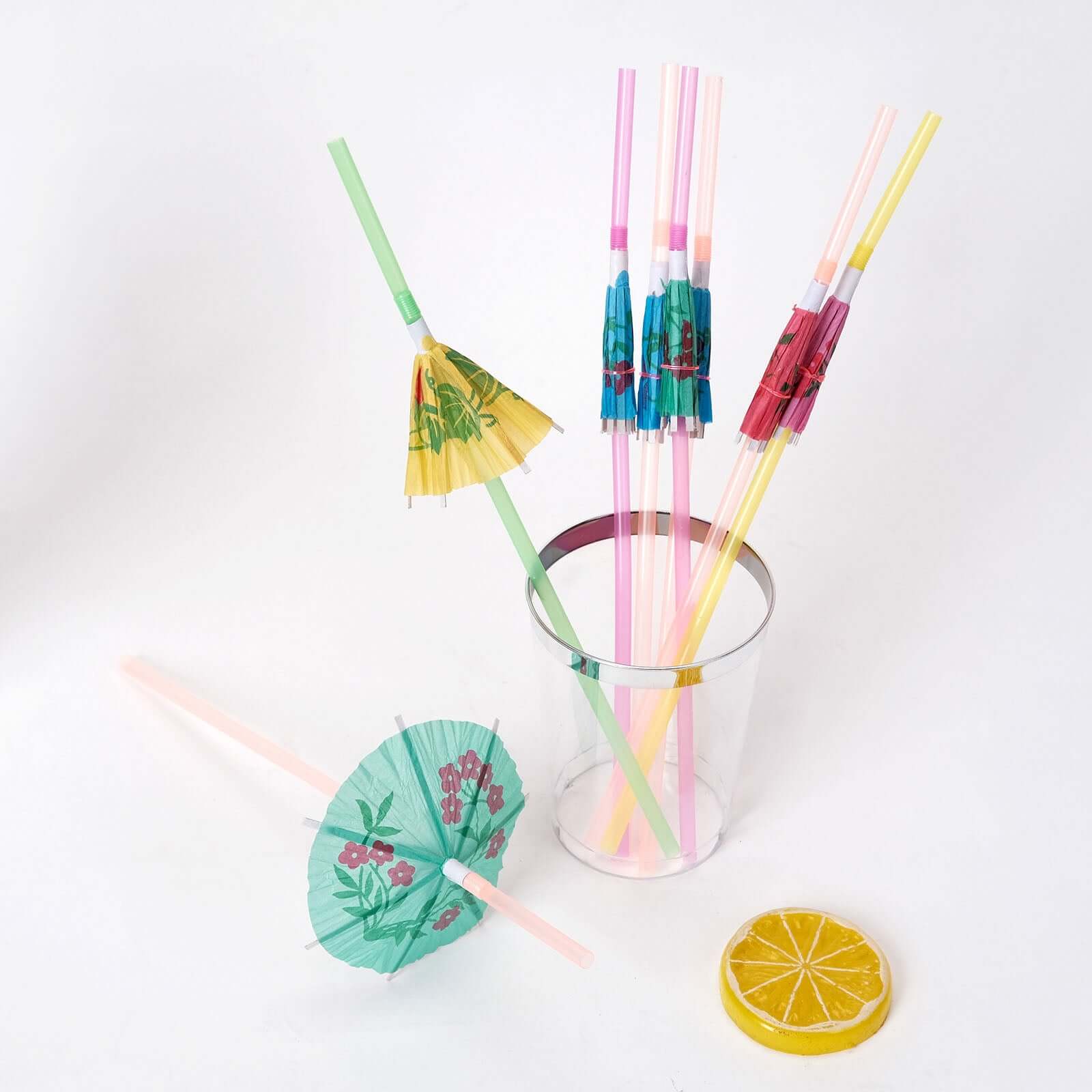 50-Pack Umbrella Drinking Straws Multi-Colored - Fun Disposable Straws for Tropical Parties 10"