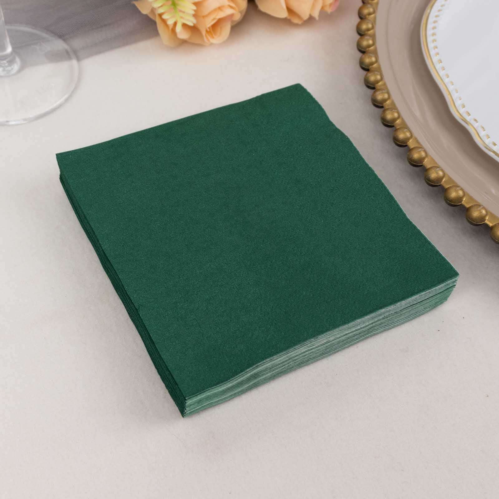 50-Pack Paper Beverage Napkins Hunter Emerald Green - 2 Ply Disposable Soft 18GSM Cocktail Napkins 5"x5"