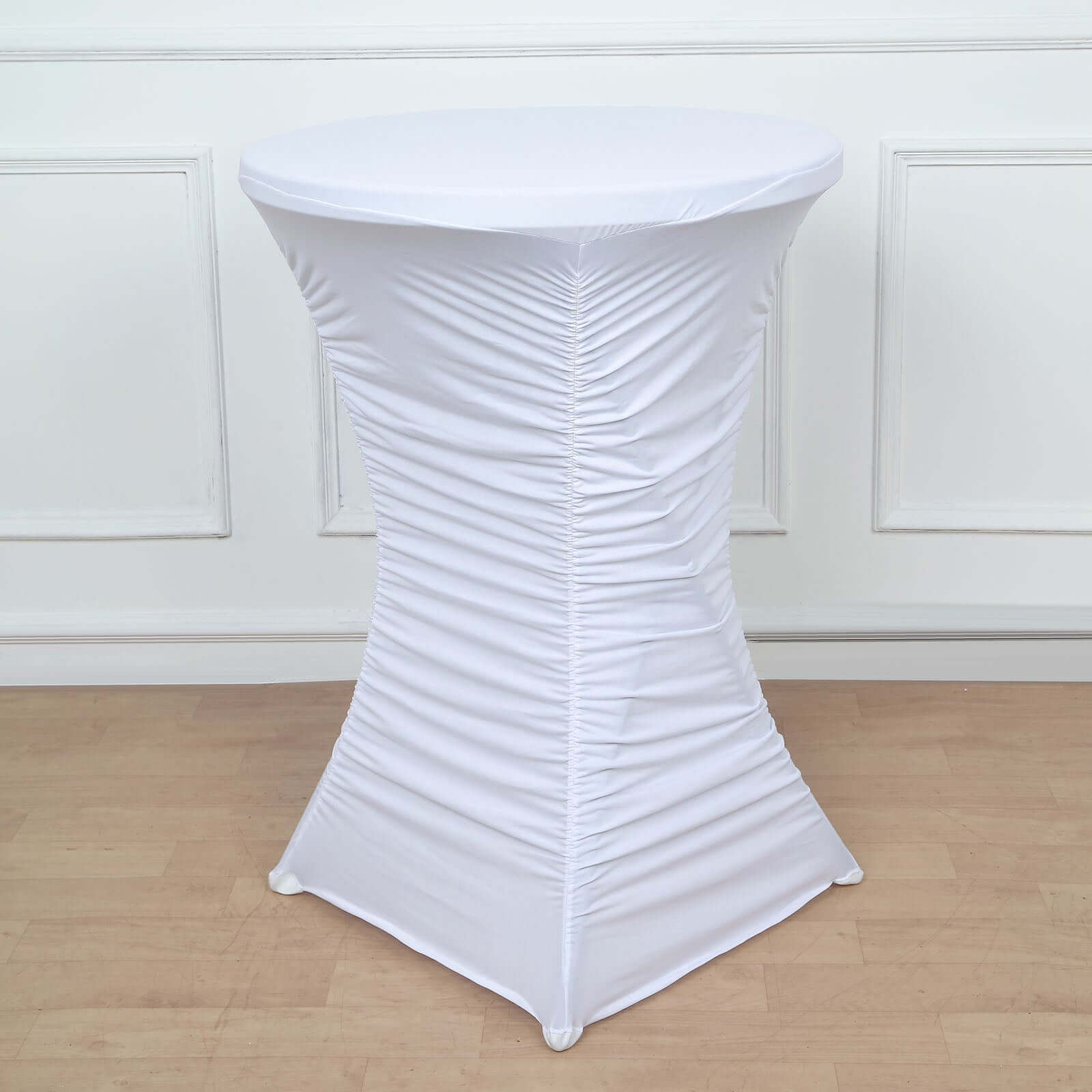 Heavy Duty Spandex 30" Fitted Round Cocktail Table Cover White Ruched Pleated - Durable Stretch Design