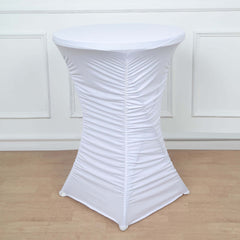 Heavy Duty Spandex 30" Fitted Round Cocktail Table Cover White Ruched Pleated - Durable Stretch Design