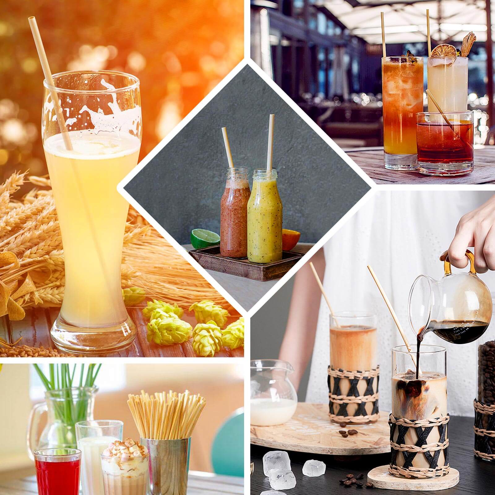 100-Pack Compostable Straws Plant Based 100% Plastic Free - Sustainable Biodegradable Wheat Straws 9"