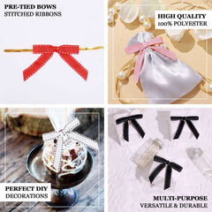 50 Pcs 3" Saddle Stitch Ribbon Bows With Twist Ties, Gift Basket Party Favor Bags Decor - White Black Polyester