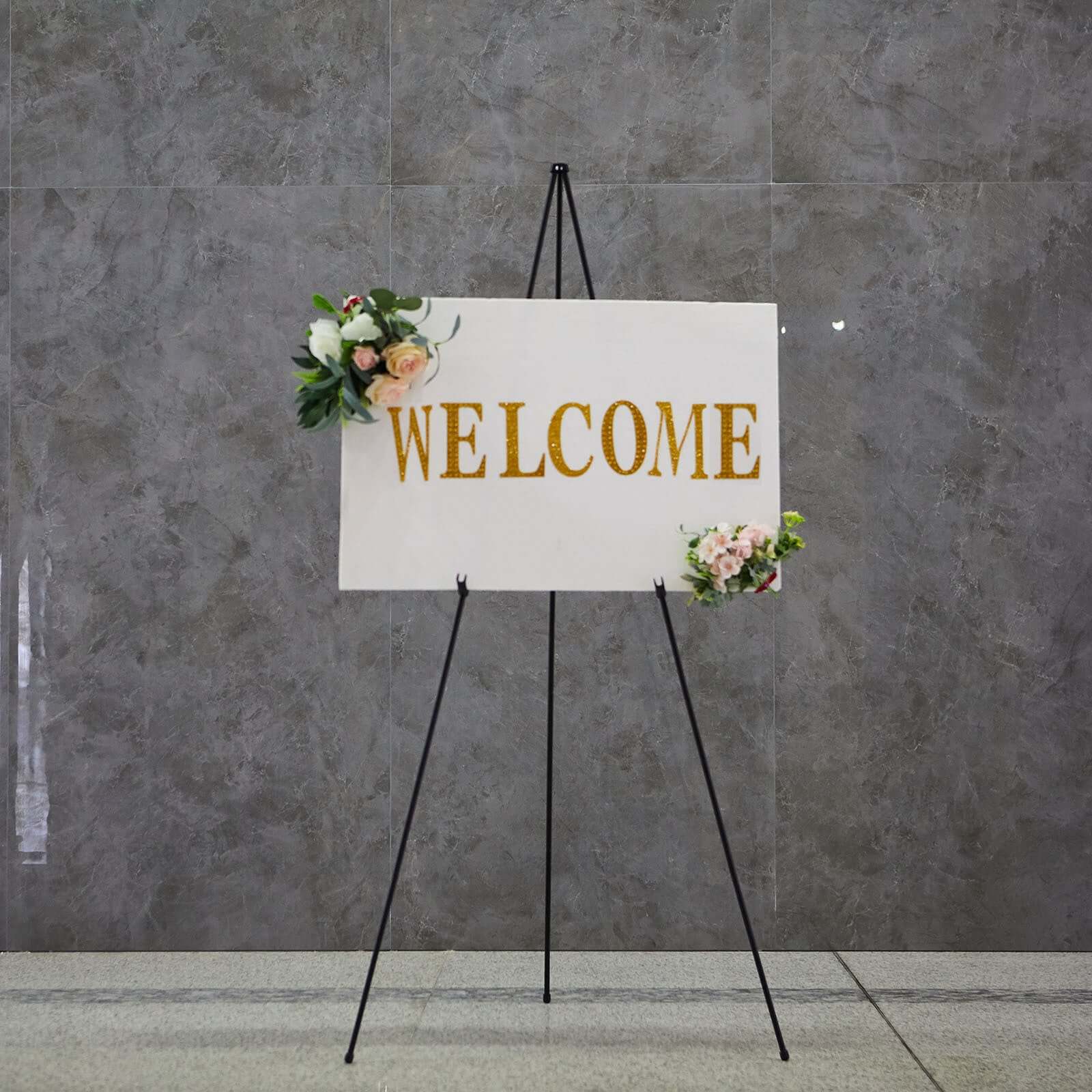 65" Black Metal Sign Holder Easel Stand, Collapsible Tripod Stand