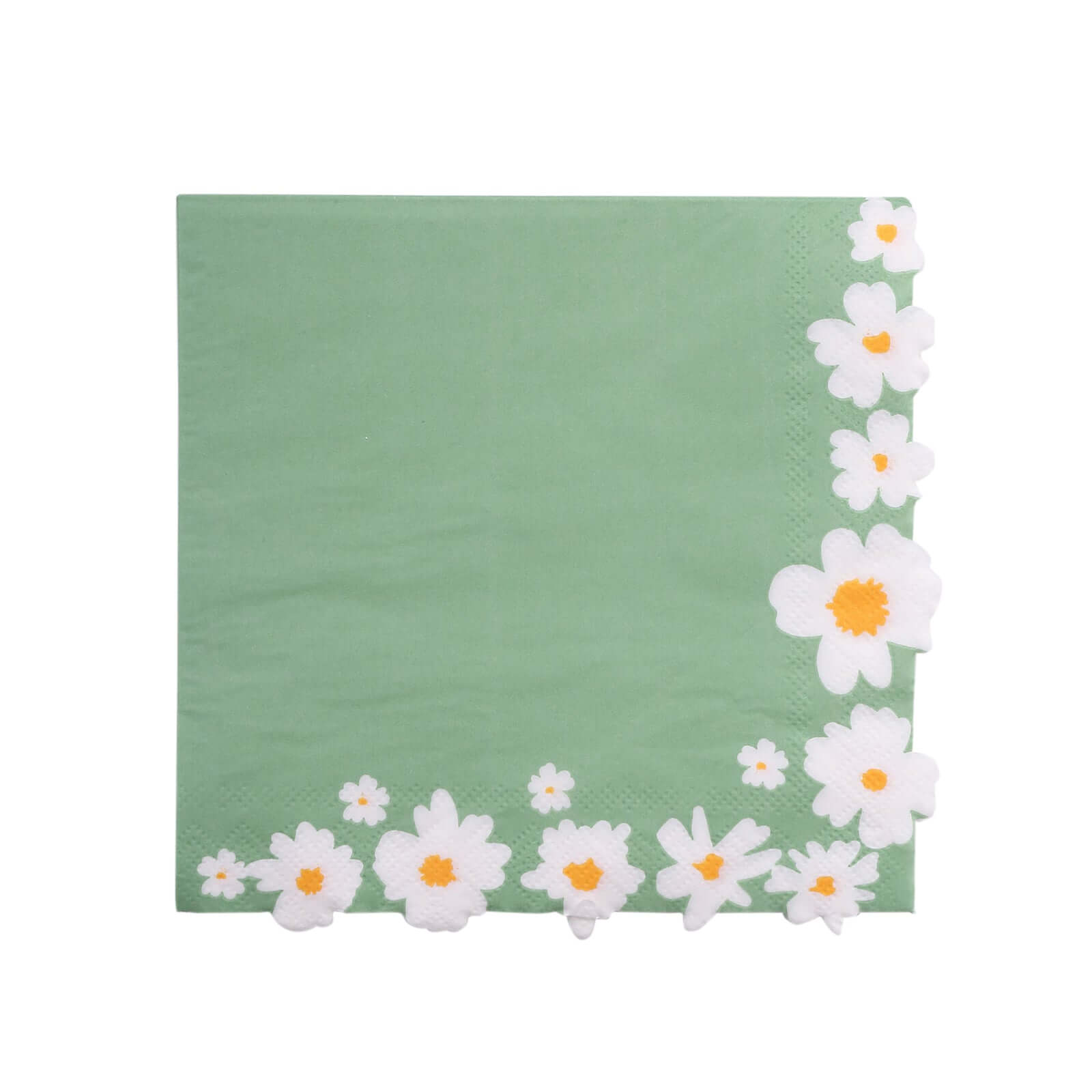 20-Pack Paper Beverage Napkins with Daisy Flower Design Sage Green - 2 Ply Soft 18GSM Floral Wedding Napkins 6.5"x6.5"
