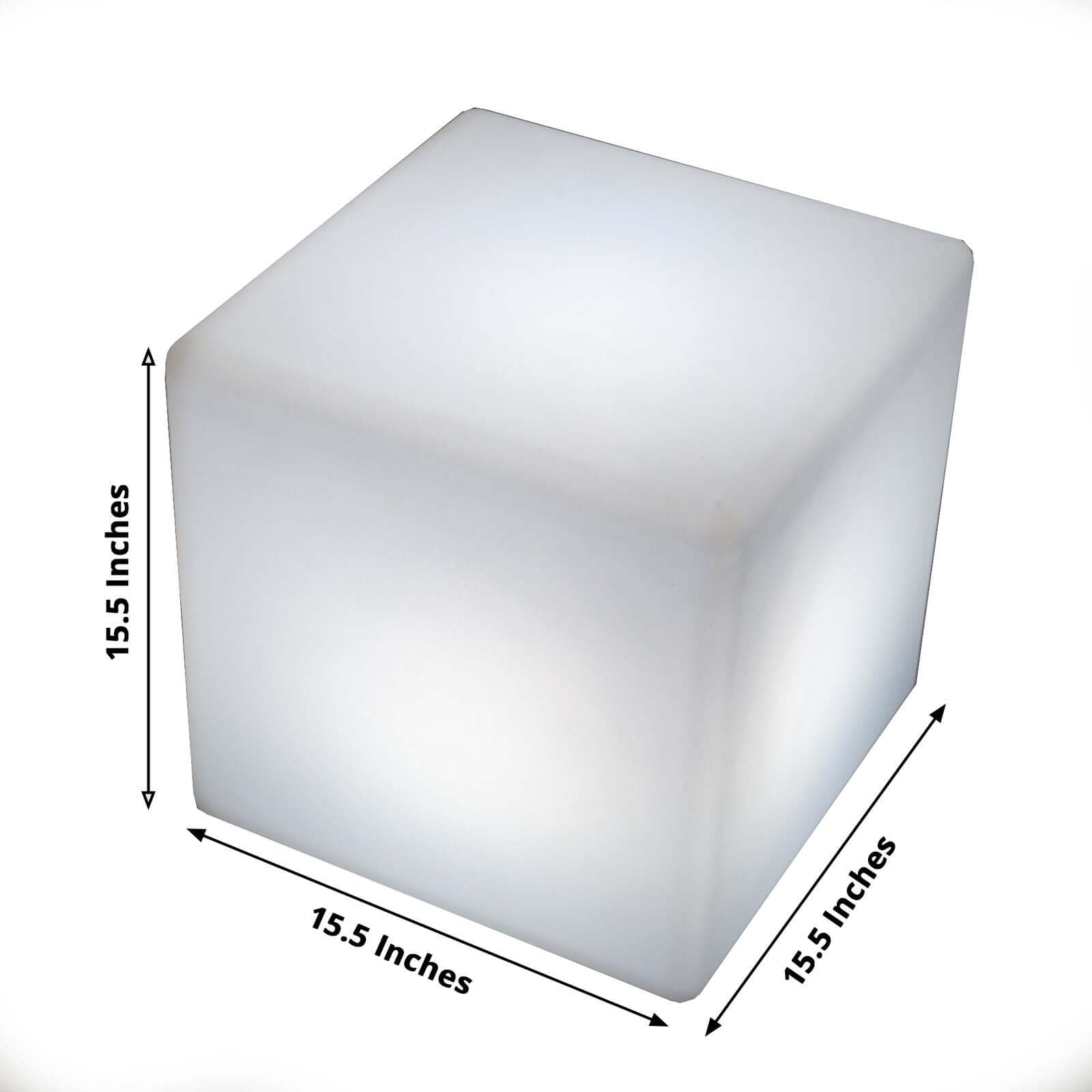 15.5" Color Changing Cordless LED Light Up Cube Table Stool, Rechargeable Waterproof Illuminated Furniture