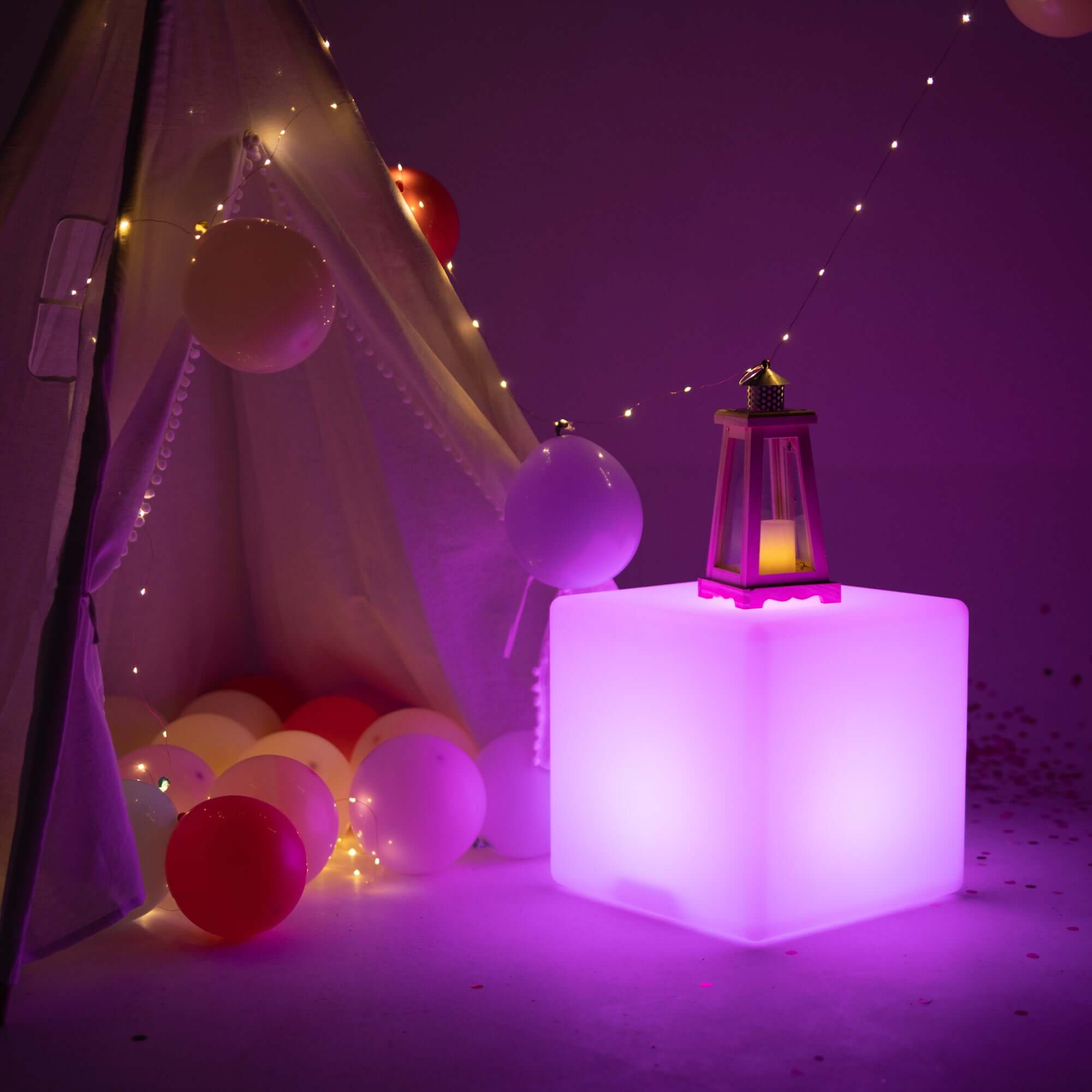 15.5" Color Changing Cordless LED Light Up Cube Table Stool, Rechargeable Waterproof Illuminated Furniture