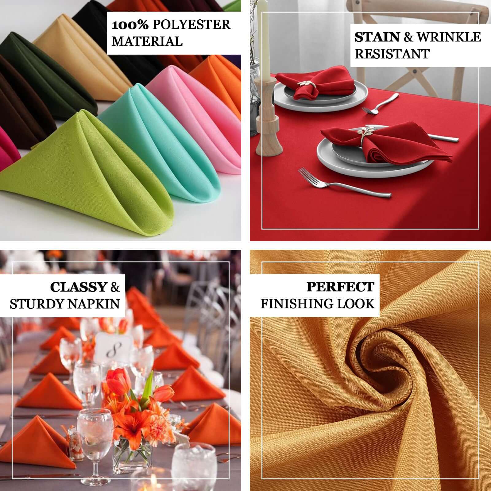 5 Pack Polyester 17"x17" Napkins Gold - Durable & Wrinkle Resistant Dinner Napkins for Everyday Dining & Events