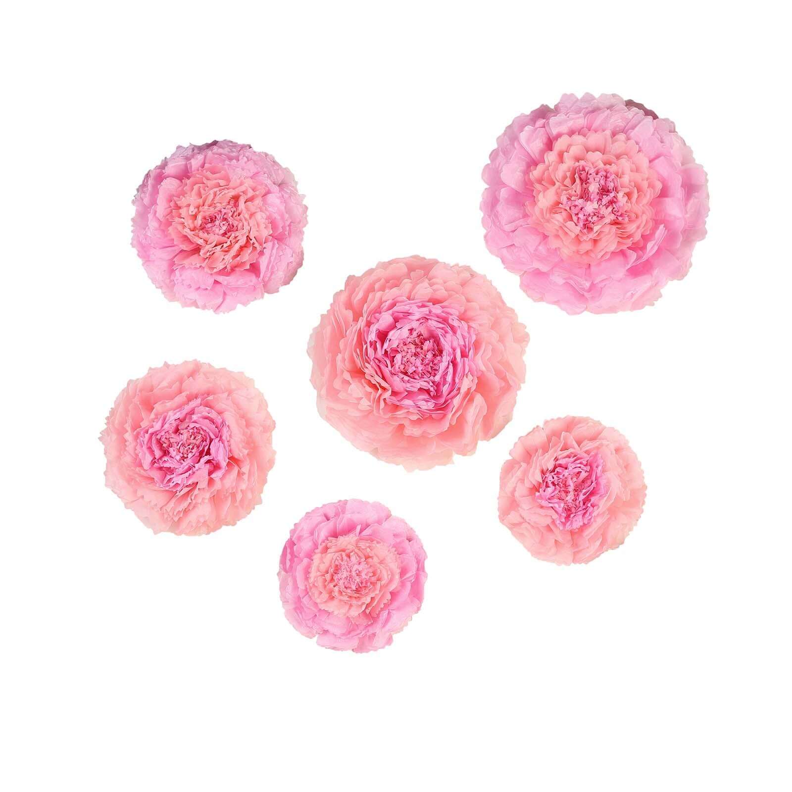 Set of 6 Blush Pink Giant Carnation 3D Paper Flowers Wall Decor - 12",16",20"