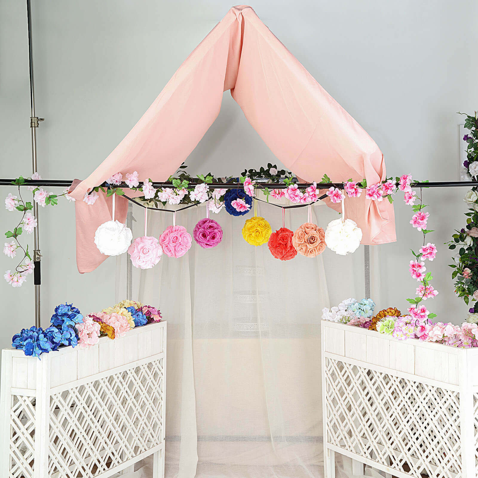 2 Pack 7" White Artificial Silk Rose Kissing Ball, Faux Flower Ball