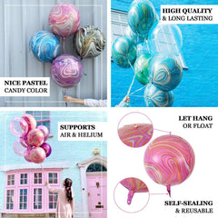 3 Pack 13" 4D Blue Gold Marble Sphere Foil Helium or Air Balloons