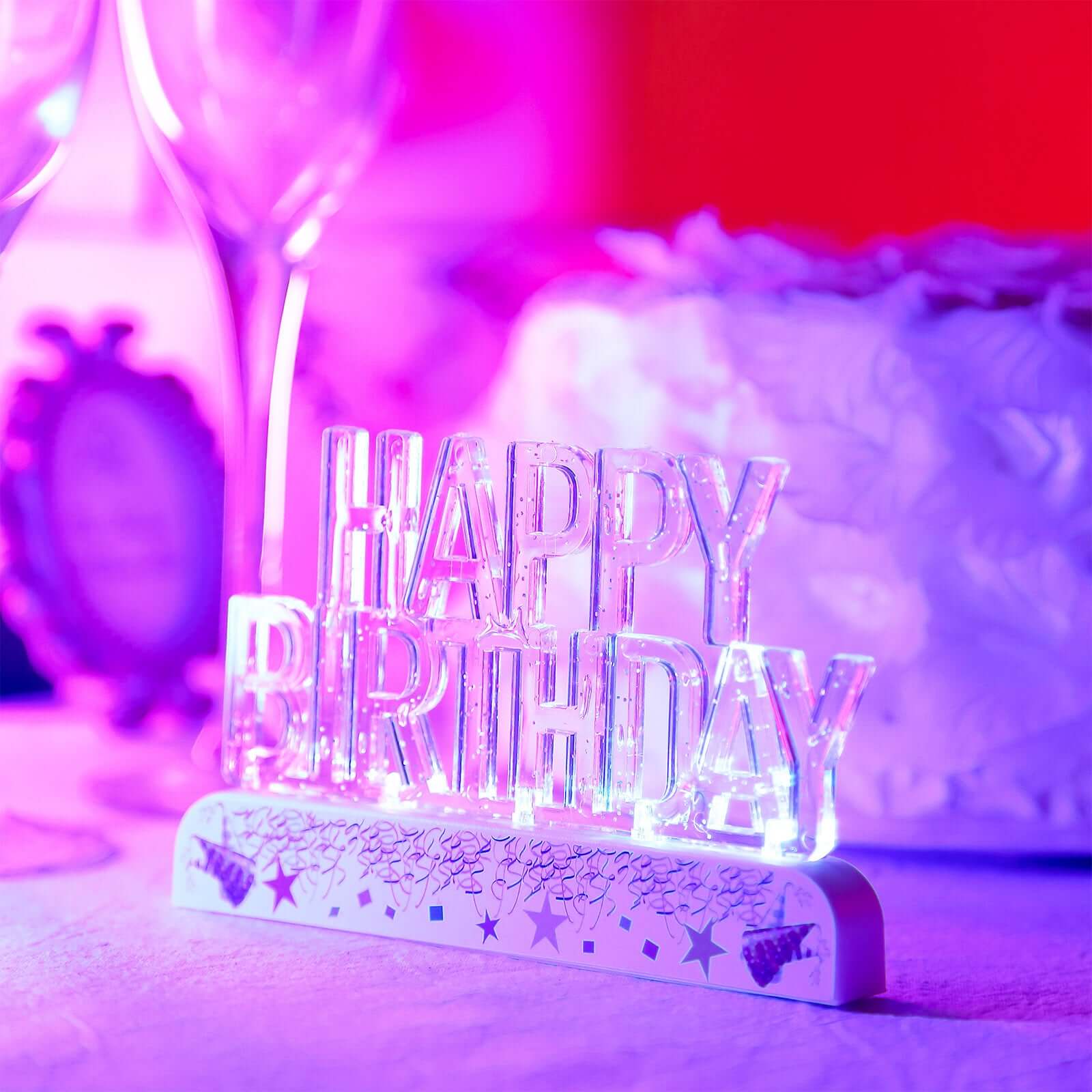 LED Cake Topper Multicolor Flashing Clear Acrylic - Perfect Happy Birthday Party Decor 5"x3"