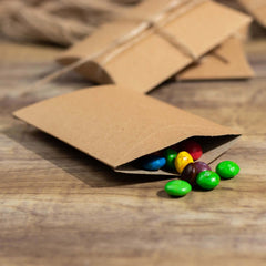 50 Pack 4.5"x3.5" Natural Brown Paper Wedding Favor Pillow Boxes with Burlap Twine, Party Gift Boxes