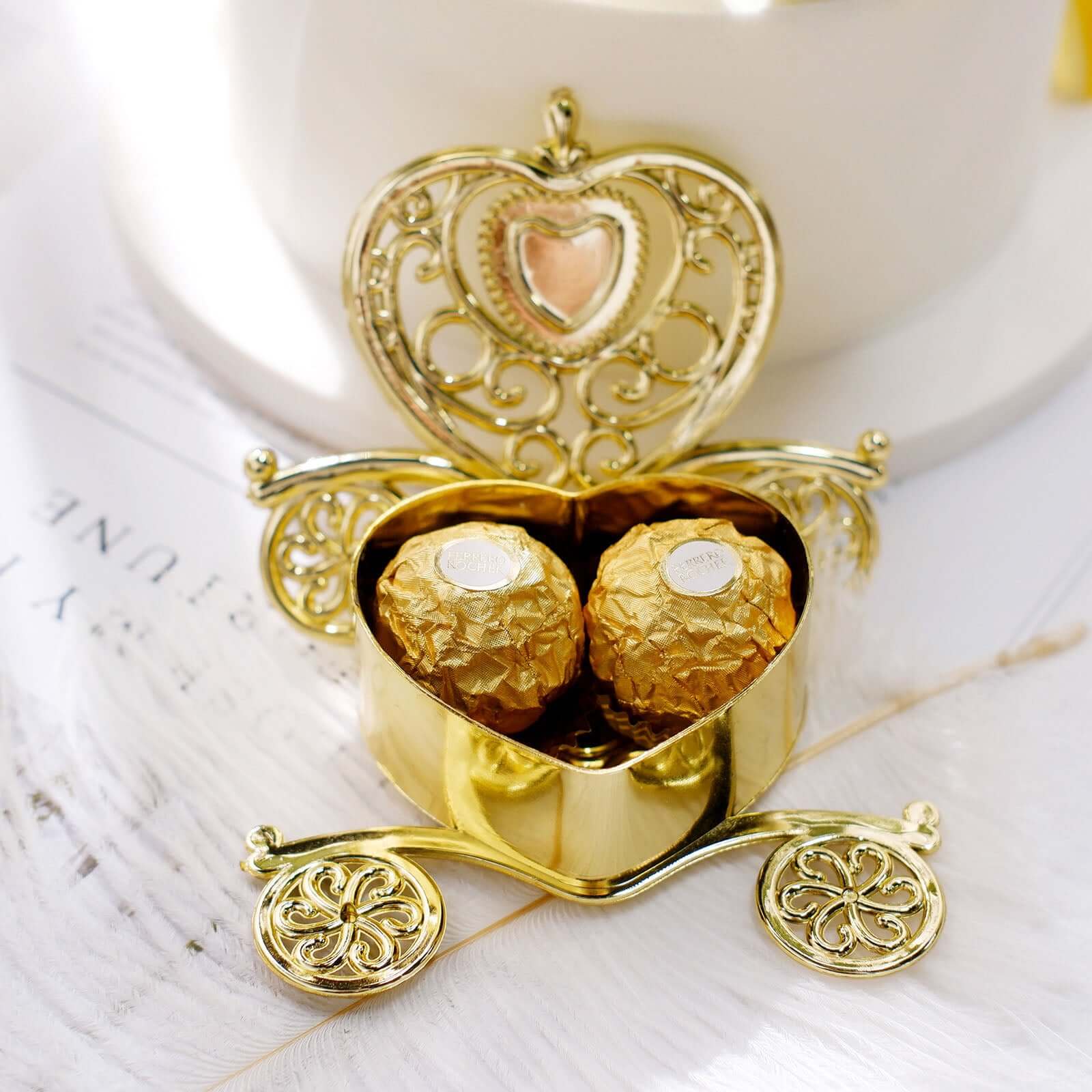12 Pack 4" Gold Princess Heart Carriage Treats Party Favor Boxes, Candy Container Gift Boxes