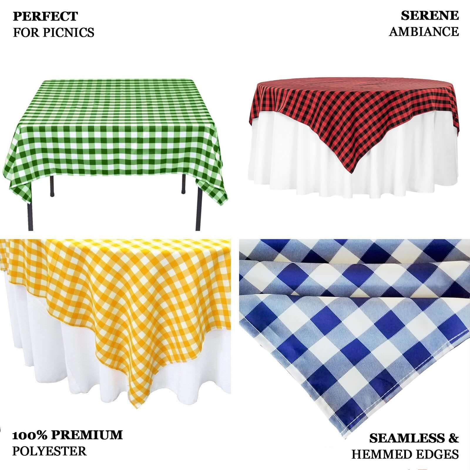 Polyester 54"x54" Table Overlay Square Tablecloth White/Black - Checkered Buffalo Plaid Design for Casual Table Settings