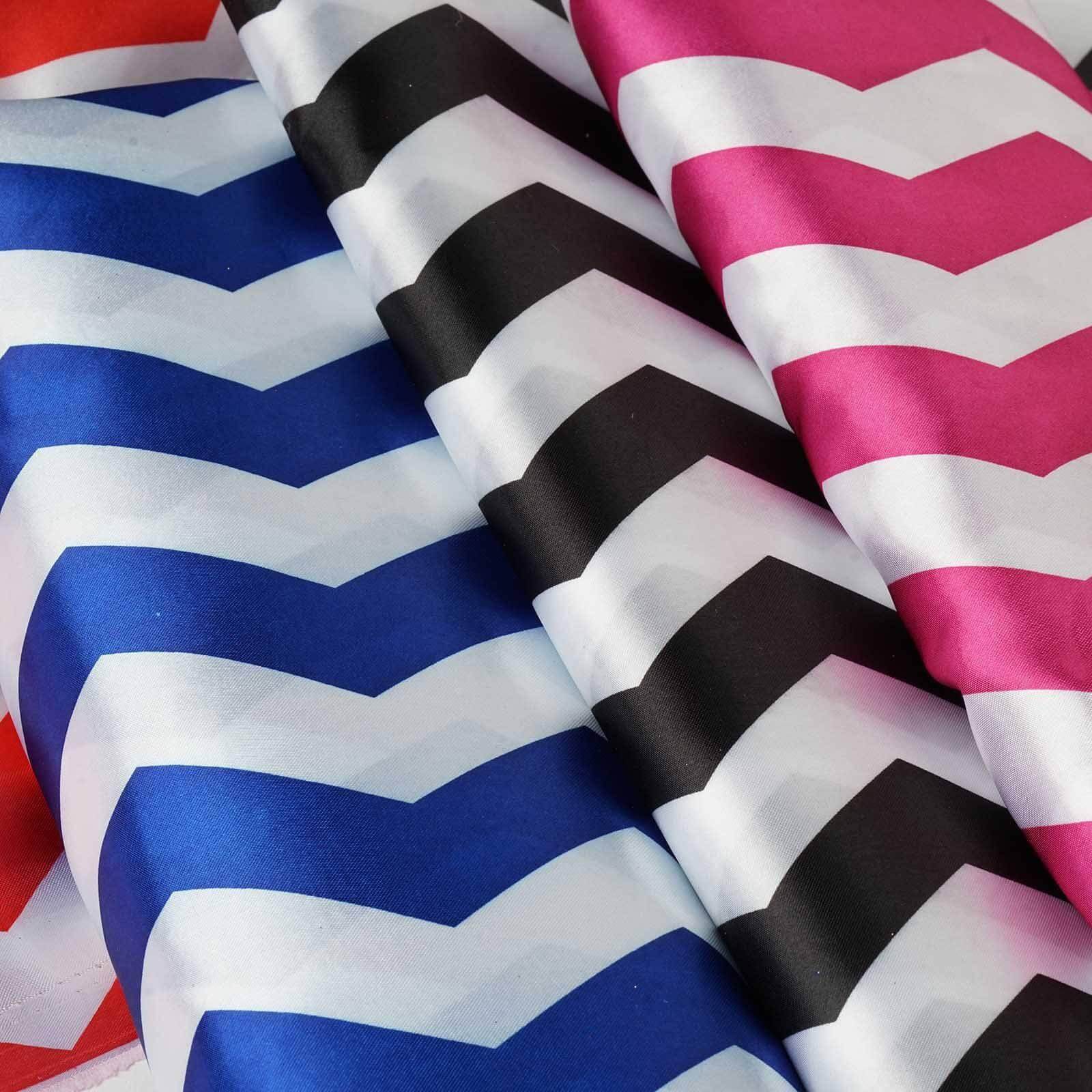 54"x10 Yards Champagne White Chevron Print Satin Fabric Roll, Zig Zag DIY Craft Fabric Bolt