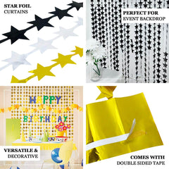 Black Star Chain Foil Fringe Curtain Party Backdrop, Metallic Black Tinsel Streamer Party Decor - Door Window Foil Curtain - 3ftx6.5ft