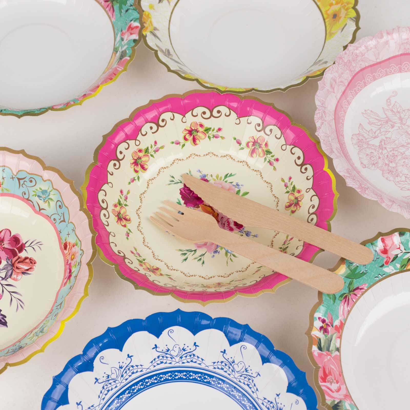 24-Pack Paper Dessert Bowls Vintage Mixed Floral Design Round - Ideal for Parties and Salads 7" 300 GSM