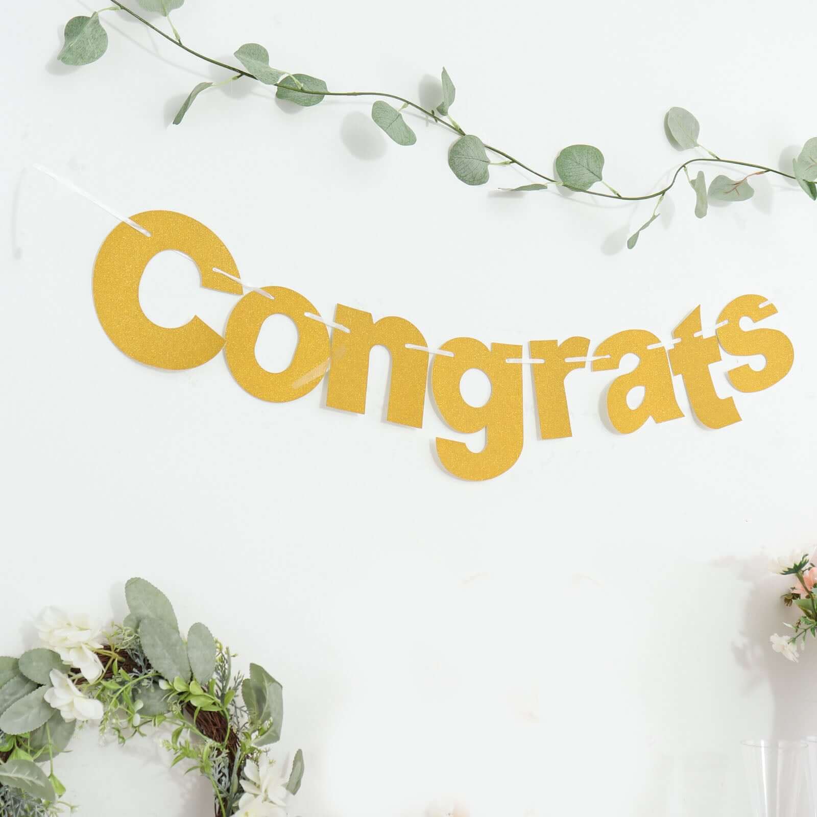 3ft Gold Glittered Congrats Paper Hanging Garland Banner Party Decor