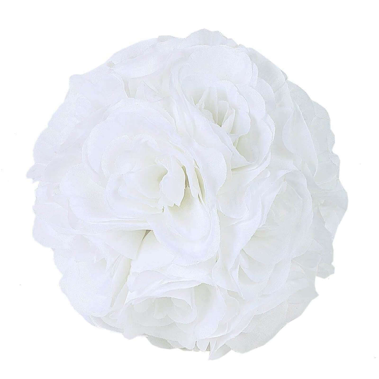2 Pack 7" White Artificial Silk Rose Kissing Ball, Faux Flower Ball