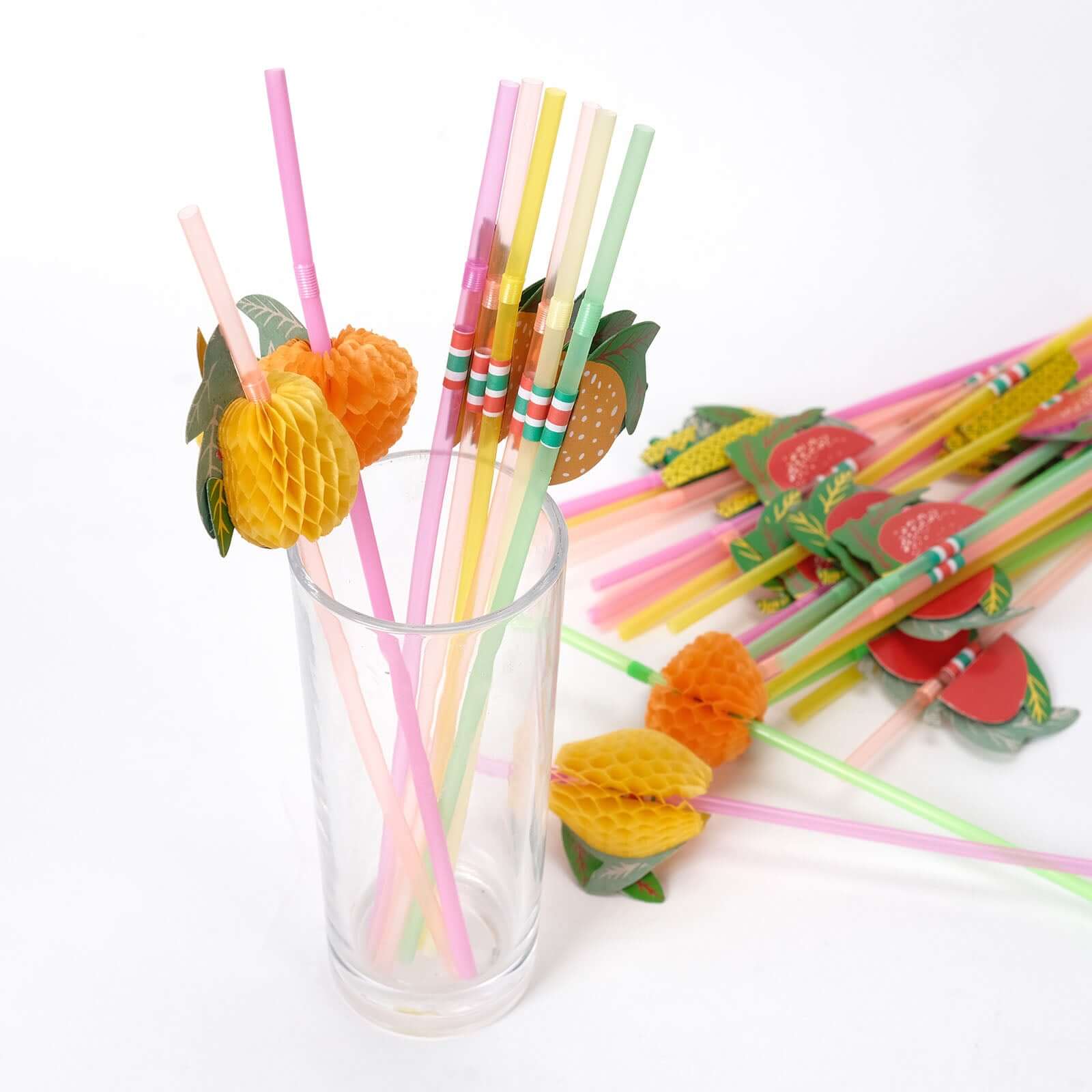 50-Pack Tropical Fruit Drinking Straws Multi-Colored - Disposable Straws for Summer Drinks 10"