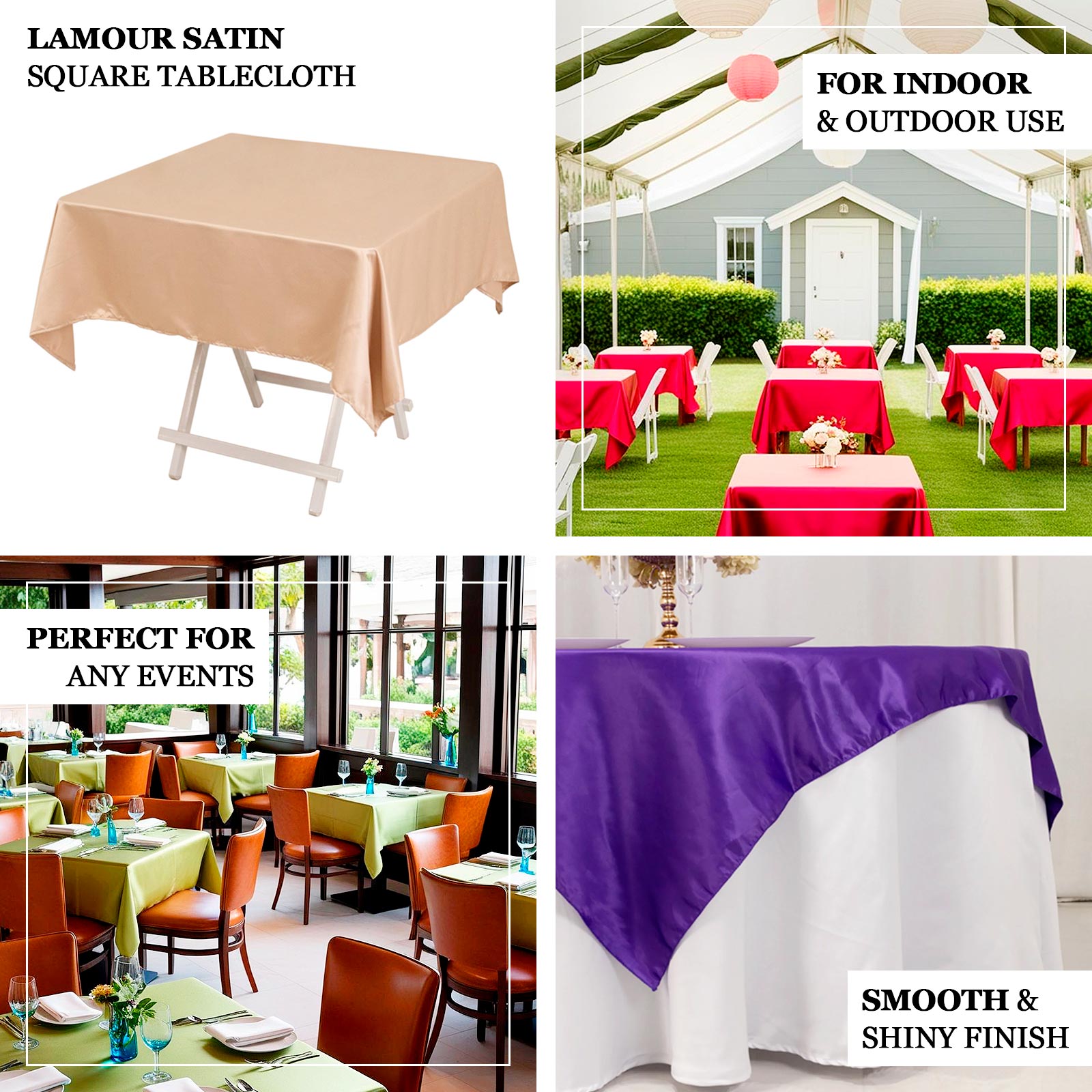 Lamour Satin 54"x54" Square Tablecloth Lavender Lilac - Durable & Silk-Like Table Cover